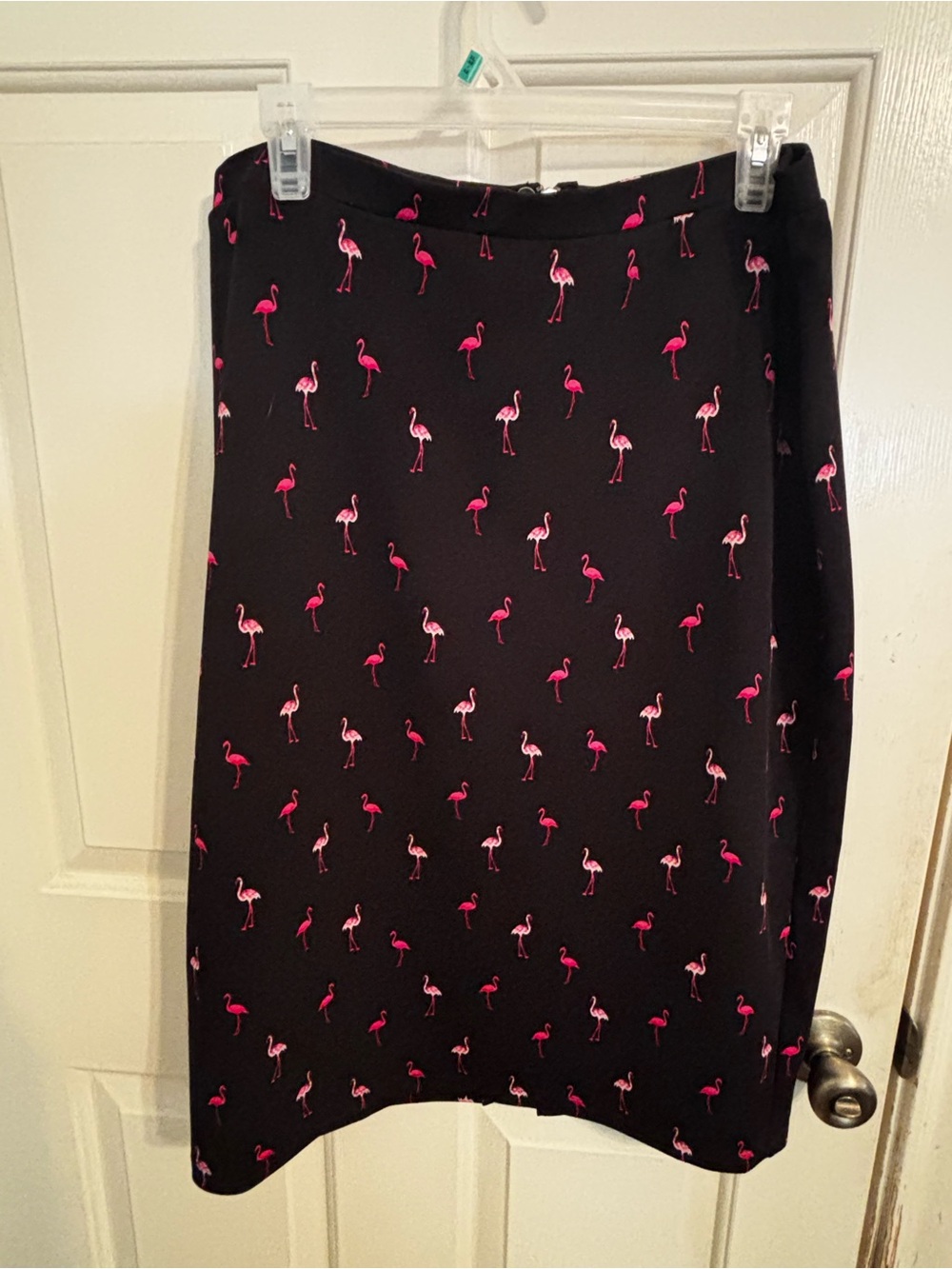I Heart Ronson Black Pencil Skirt with Pink Flamingo Print